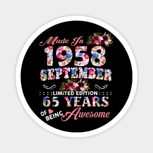 Flower Made In 1958 September 65 Years Of Being Awesome Magnet